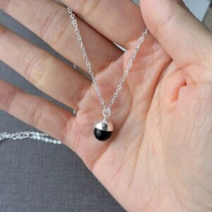 Silver Black Bead Acorn Necklace