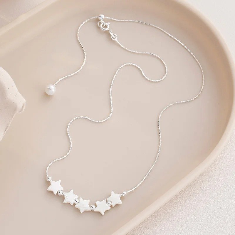 Silver Faux Pearl Star Necklace