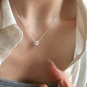 Silver Puffy Star Pendant Necklace