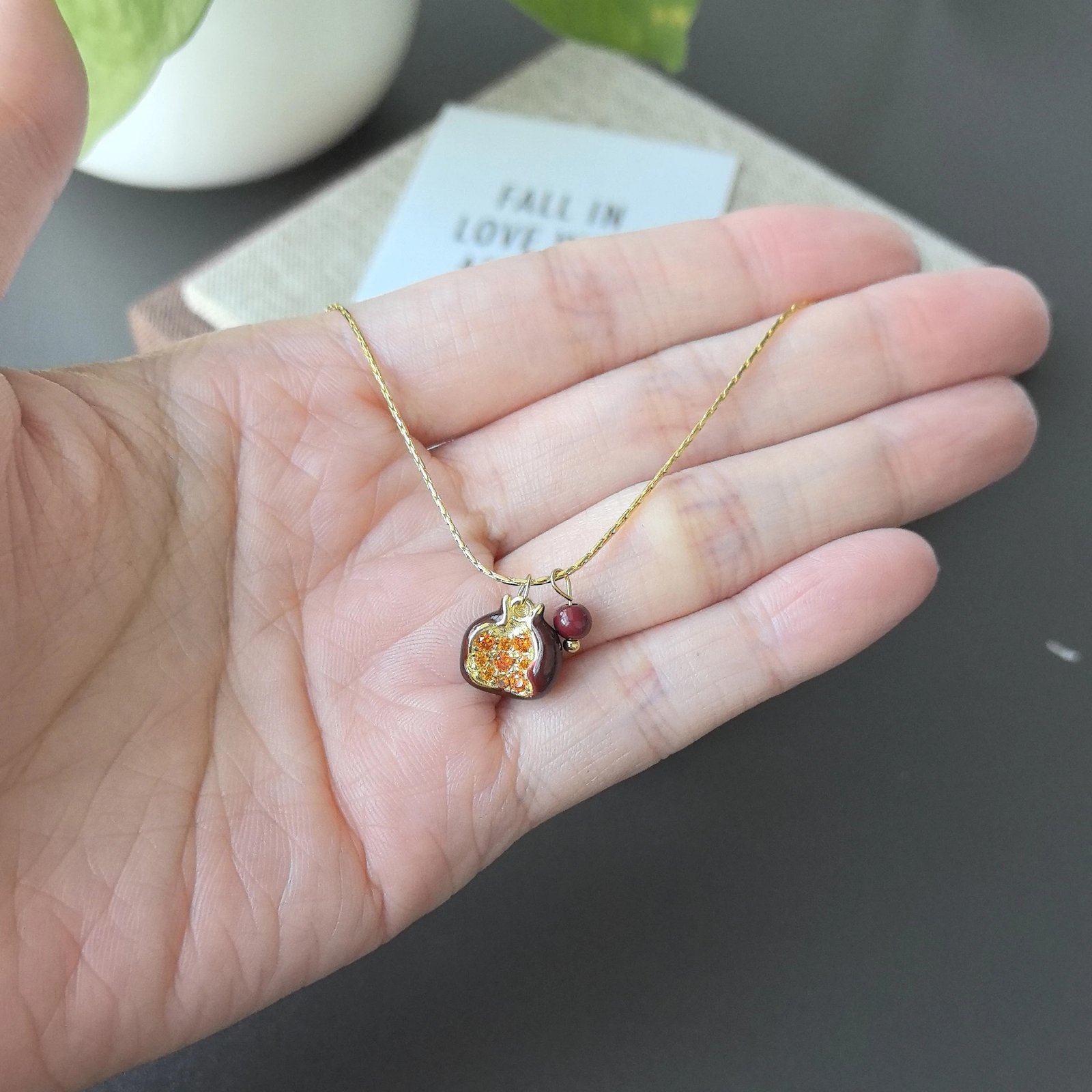 Gold Crystal Pomegranate Pendant Necklace