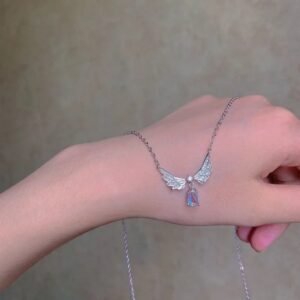 Silver Crystal Angel Wing Necklace