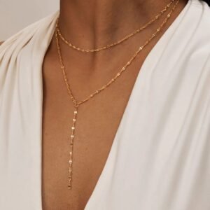 Gold Layered Lariat Drop Necklace