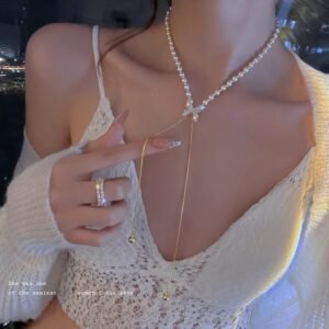 Pearl Crystal Starfish Lariat Necklace