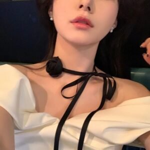 Black Rose Ribbon Tie Choker