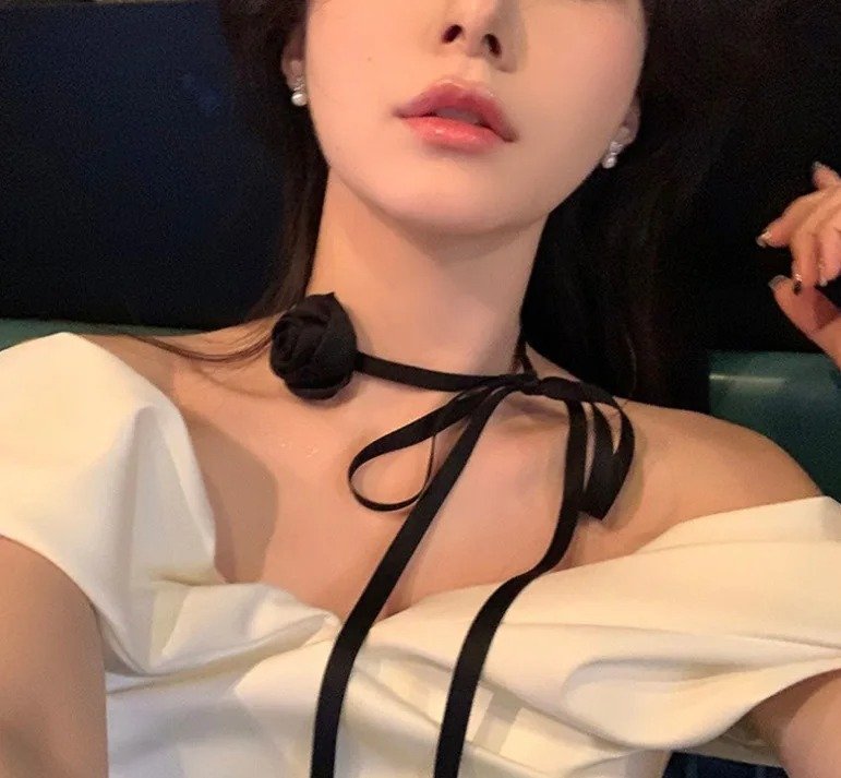 Black Rose Ribbon Tie Choker