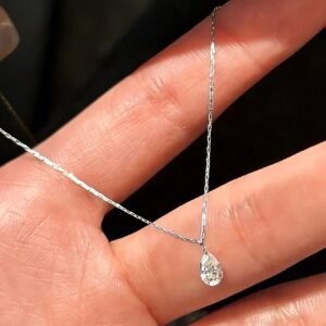Silver Crystal Teardrop Pendant Necklace