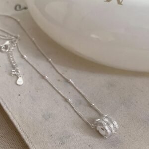 Silver Woven Bamboo Barrel Necklace