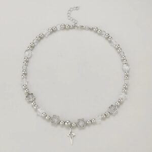 Silver Crystal Flower Star Necklace