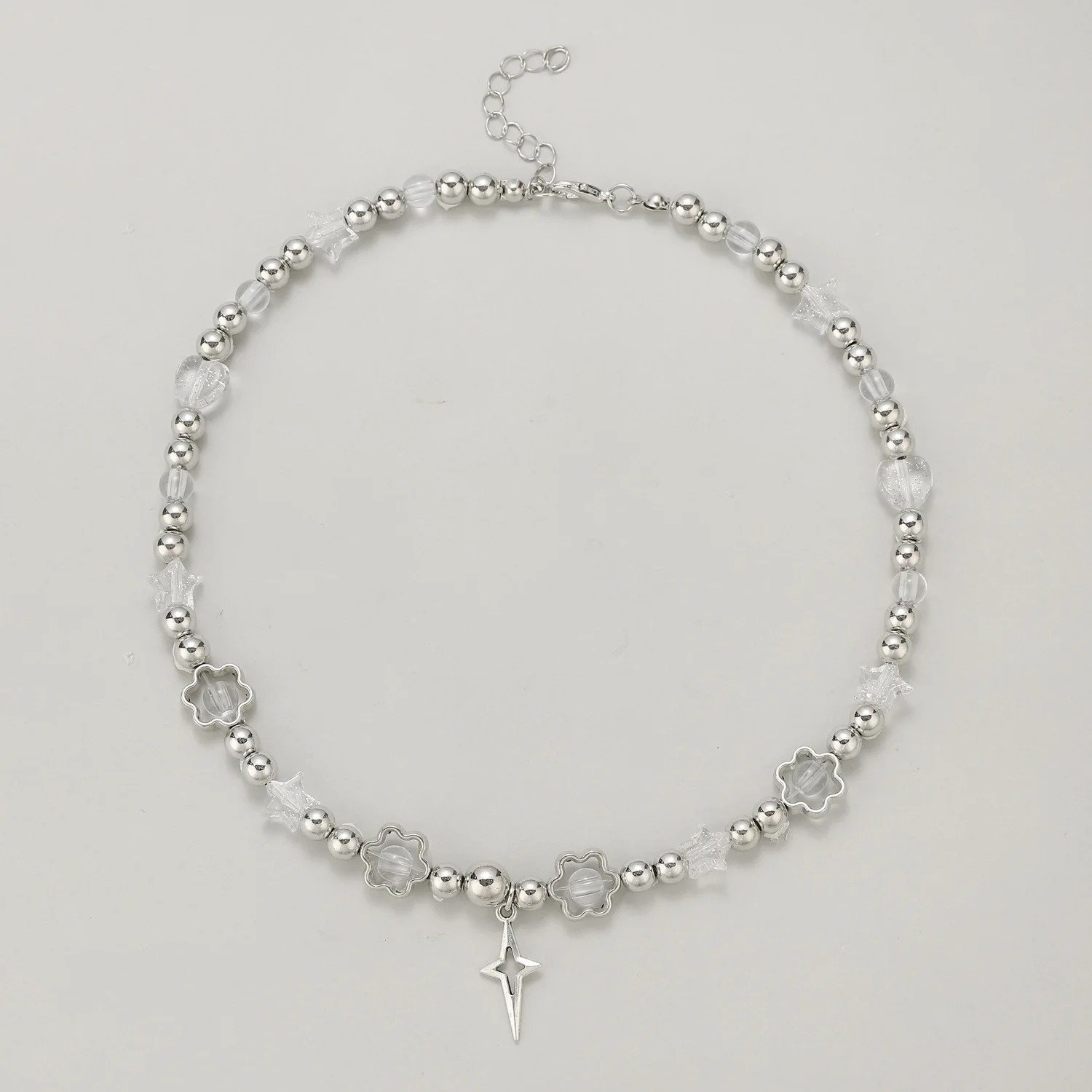 Silver Crystal Flower Star Necklace