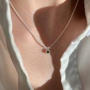 Silver Olive Crystal Solitaire Necklace