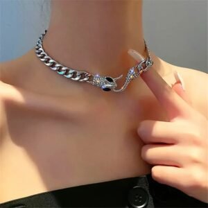 Silver Crystal Snake Choker Necklace