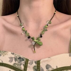Green Crystal Pear Beaded Necklace