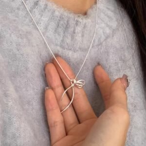 Silver Wire Bow Pendant Necklace