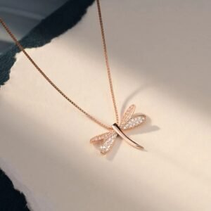 Rose Gold Crystal Dragonfly Necklace