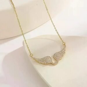 Gold Pavé Crystal Angel Wing Necklace
