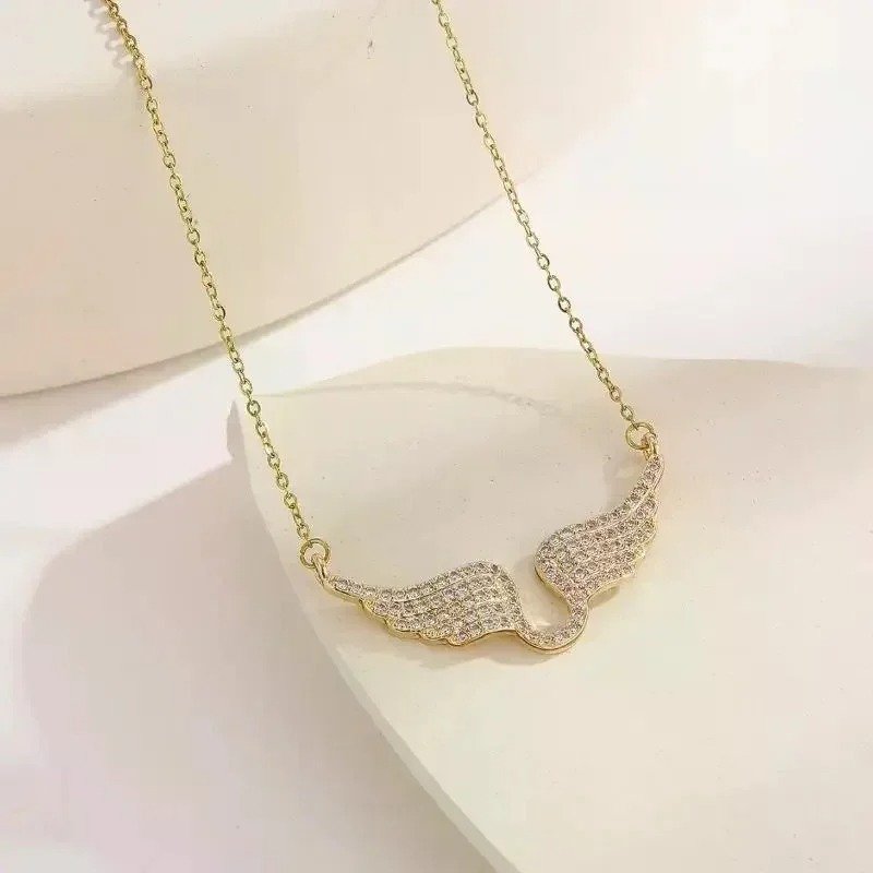 Gold Pavé Crystal Angel Wing Necklace