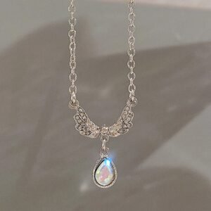 Silver Pavé Angel Wing Teardrop Necklace